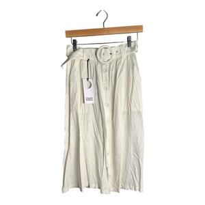 Charlie Holiday White Button Front Linen Belted Skirt Size 4